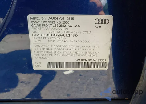 2015 Audi Q5 3.0T Premium Plus from USA, damaged, VIN WA1DGAFP1FA123357